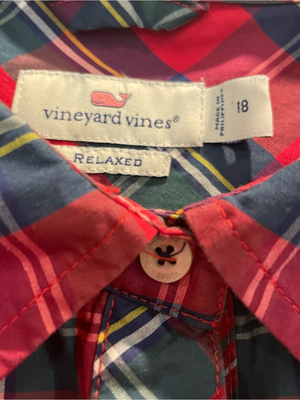 Vineyard Vines Red and Green Plaid Button-Up Blouse Size 18 - Picture 3 of 8